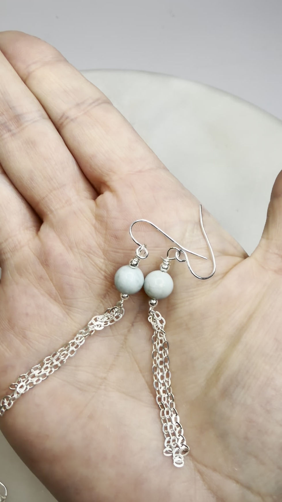 Thumbnail: 925 Sterling Silver Larimar Tassel Hook Earrings 