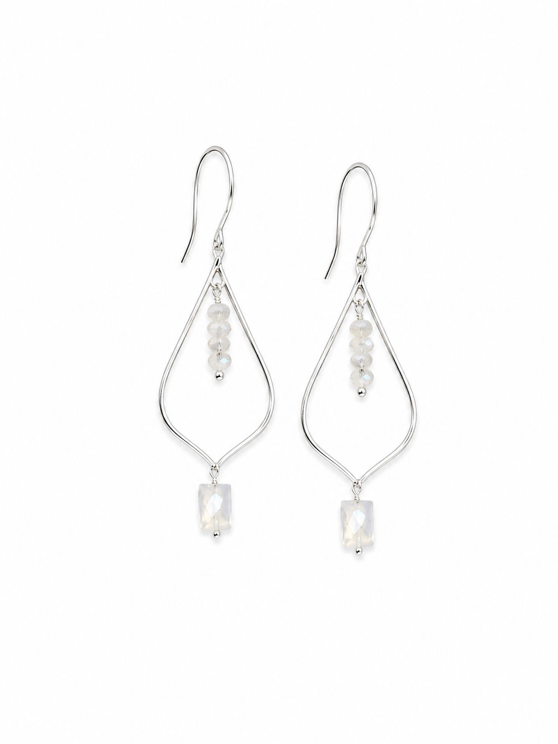 925 Sterling Silver Moonstone Lotus Hook Dangle Earrings