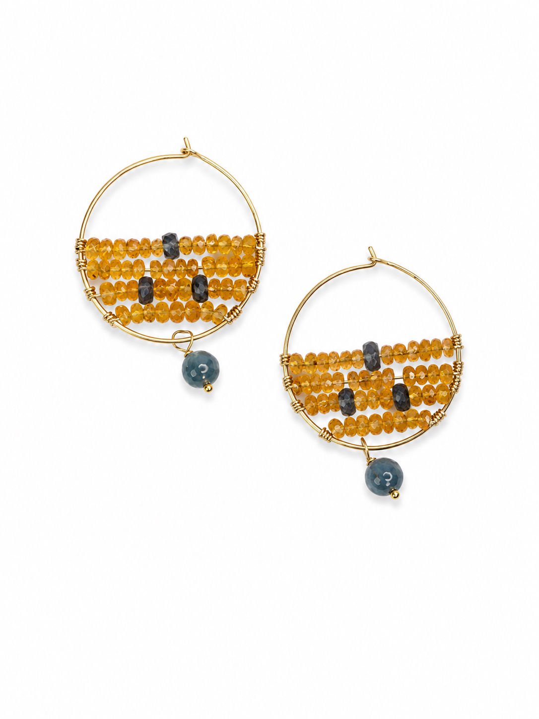 Gold Filled Wire Wrapped Carnelian & Green Kyanite Hoop Earrings