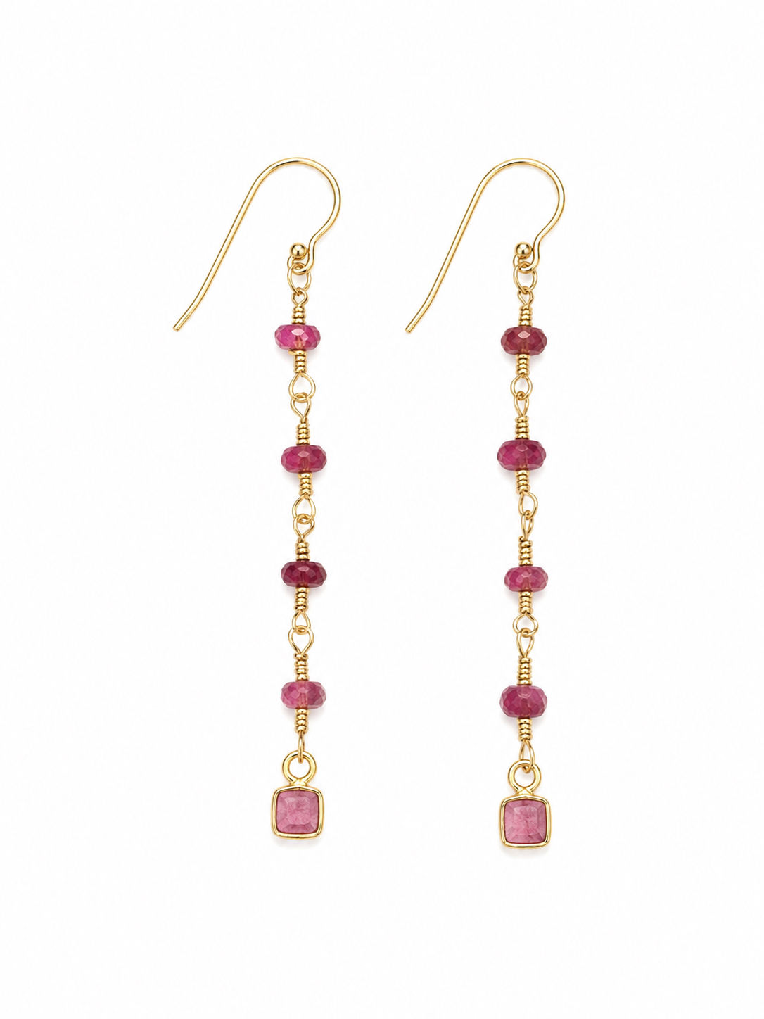 Gold Filled Pink Tourmaline Gemstone Hook Dangle Earrings
