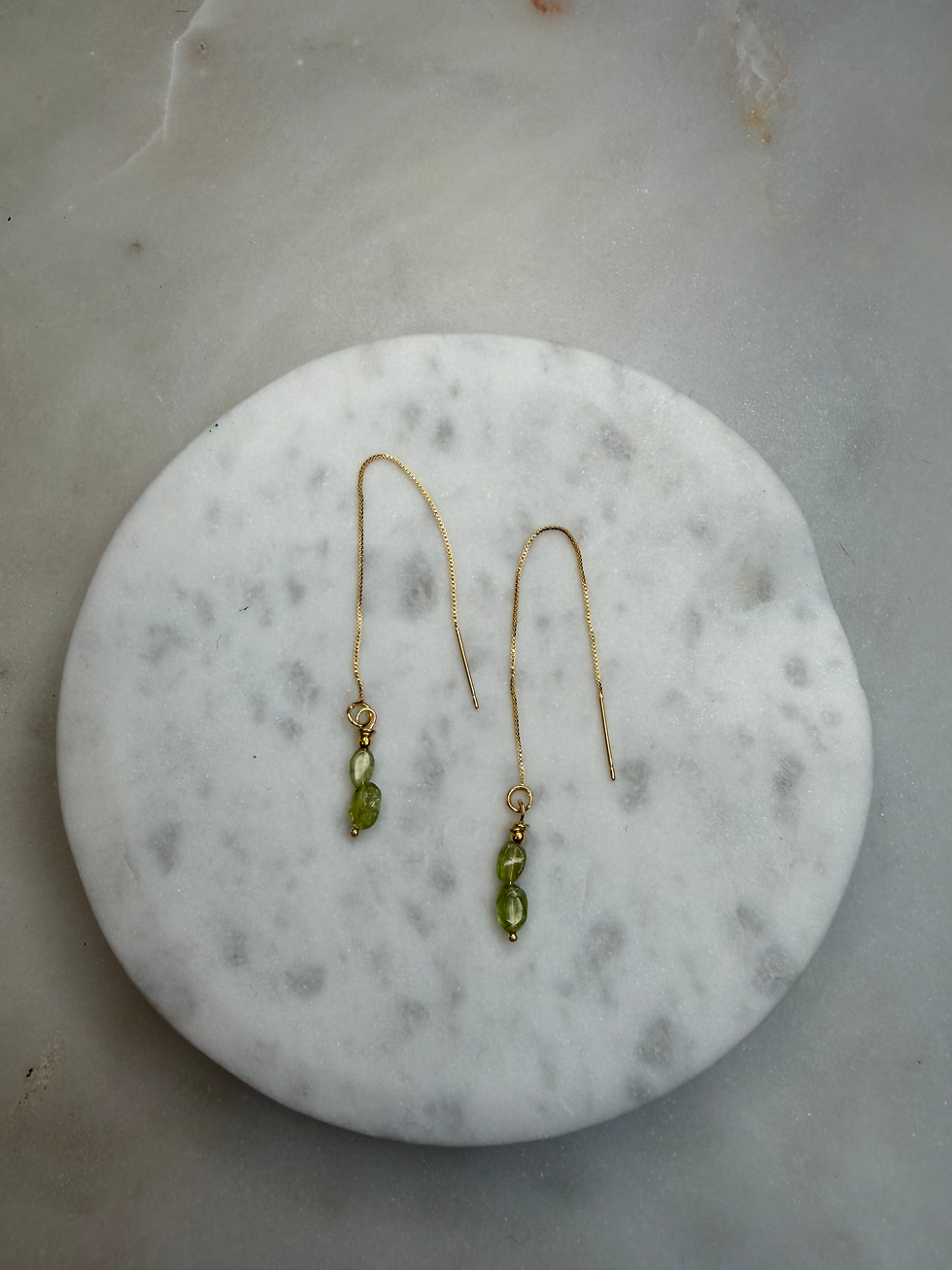 Thumbnail: 14k Gold Over 925 Sterling Silver Peridot Threader Earrings 