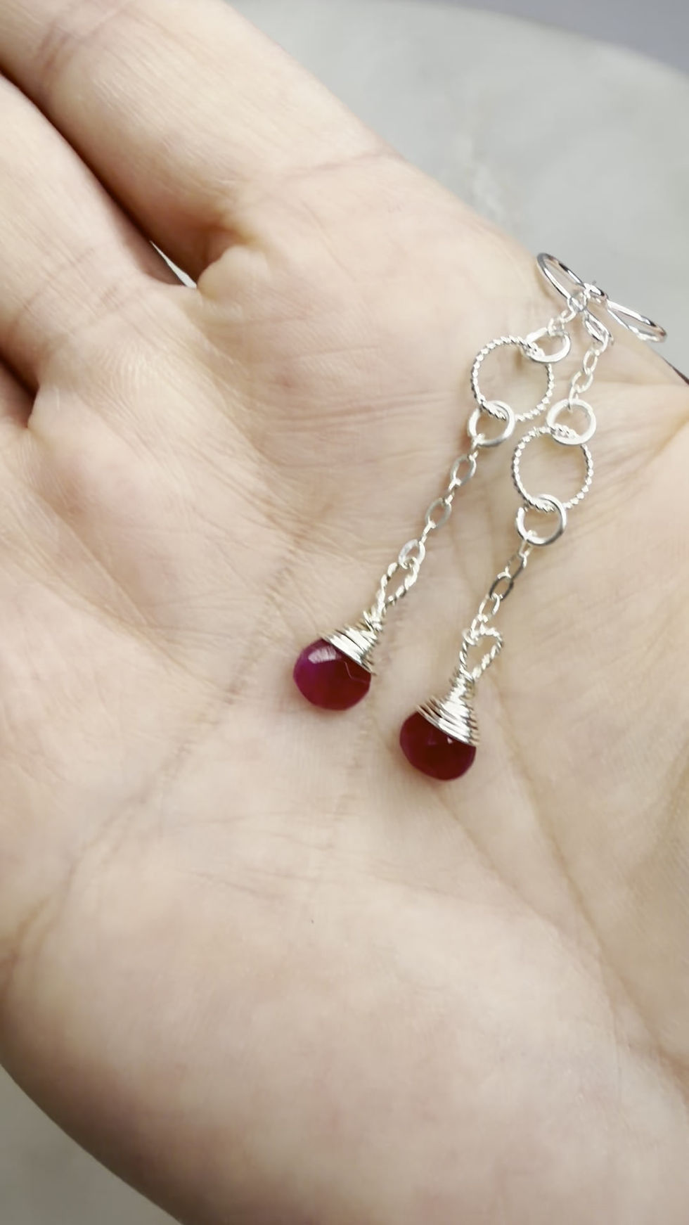 Thumbnail: 925 Sterling Silver Ruby Embellished Hook Dangle Earrings 