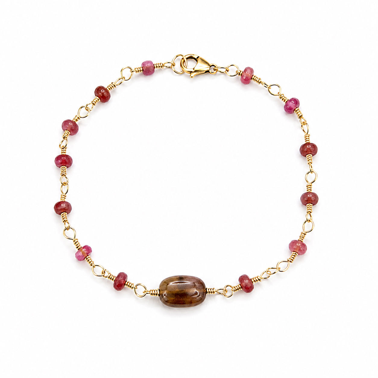 Gold Filled Wire Wrapped Pink & Watermelon Tourmaline Gemstone Bracelet