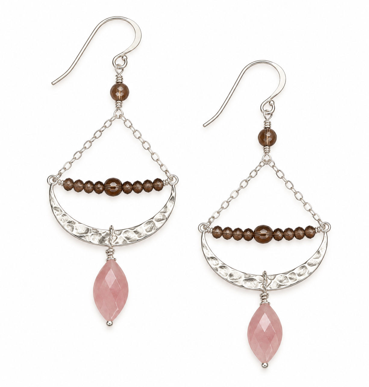 925 Sterling Silver Guava Quartz & Smoky Quartz Hook Earrings