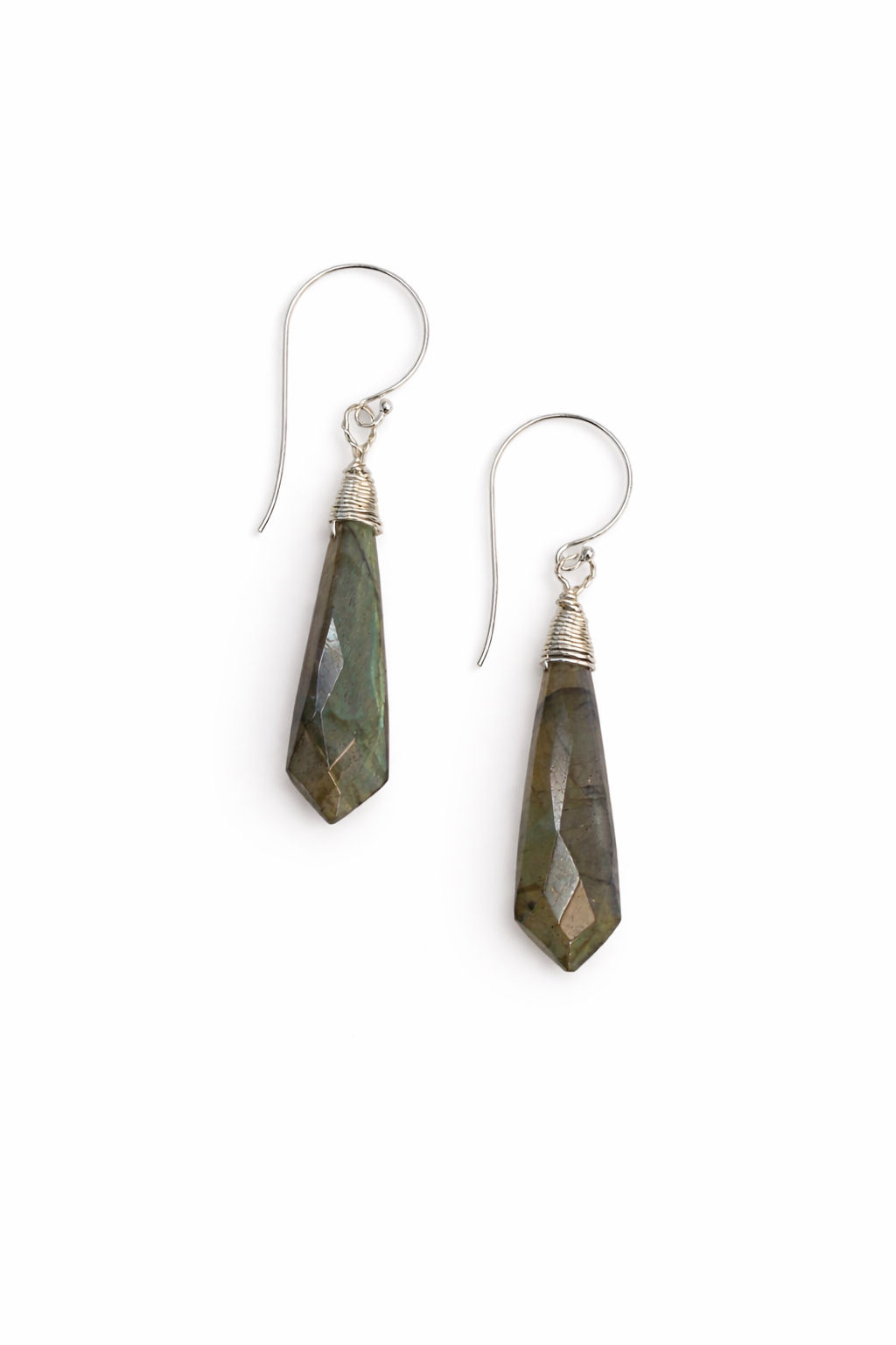 925 Sterling Silver Labradorite Gemstone Hook Earrings 