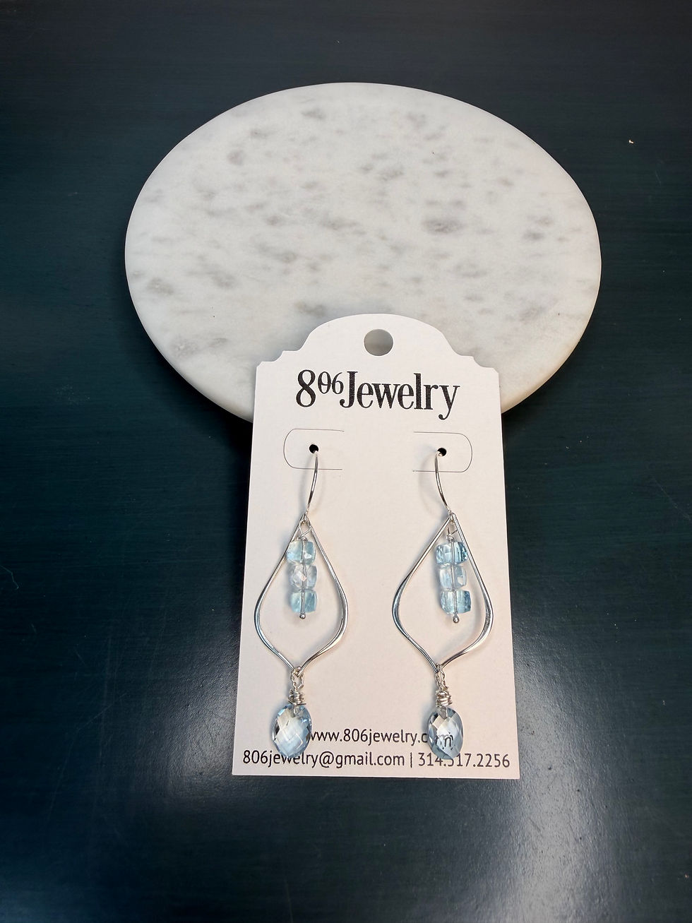 Thumbnail: 925 Sterling Silver Blue Topaz Lotus Hook Earrings 