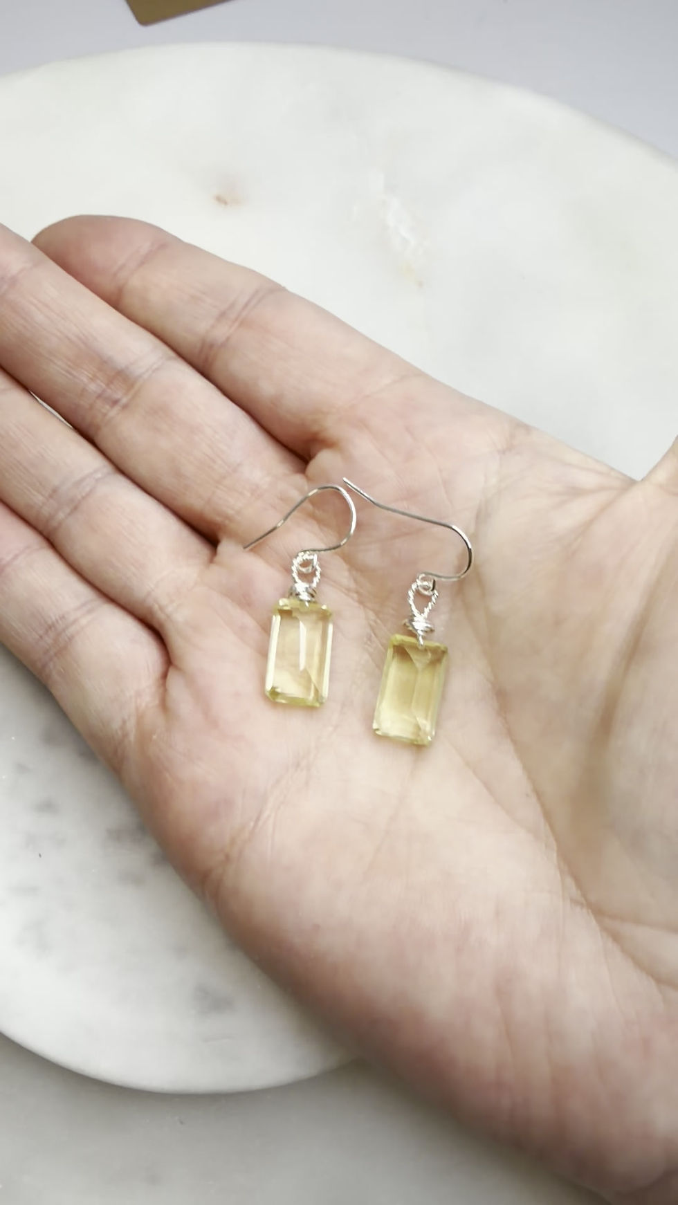 Thumbnail: 925 Sterling Silver Lemon Quartz Hook Dangle Earrings 