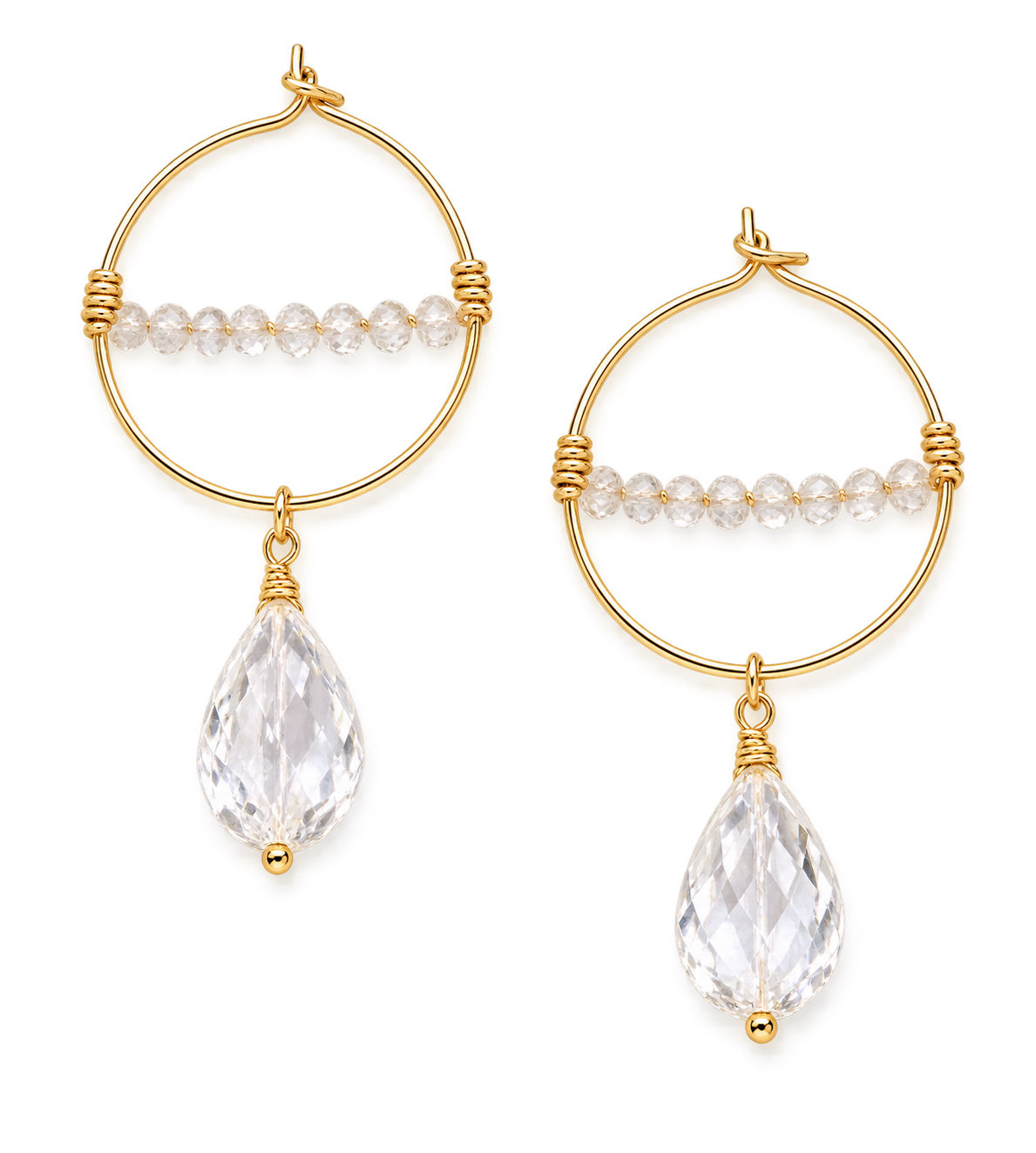 Gold Filled White Topaz Gemstone Hoop Earrings