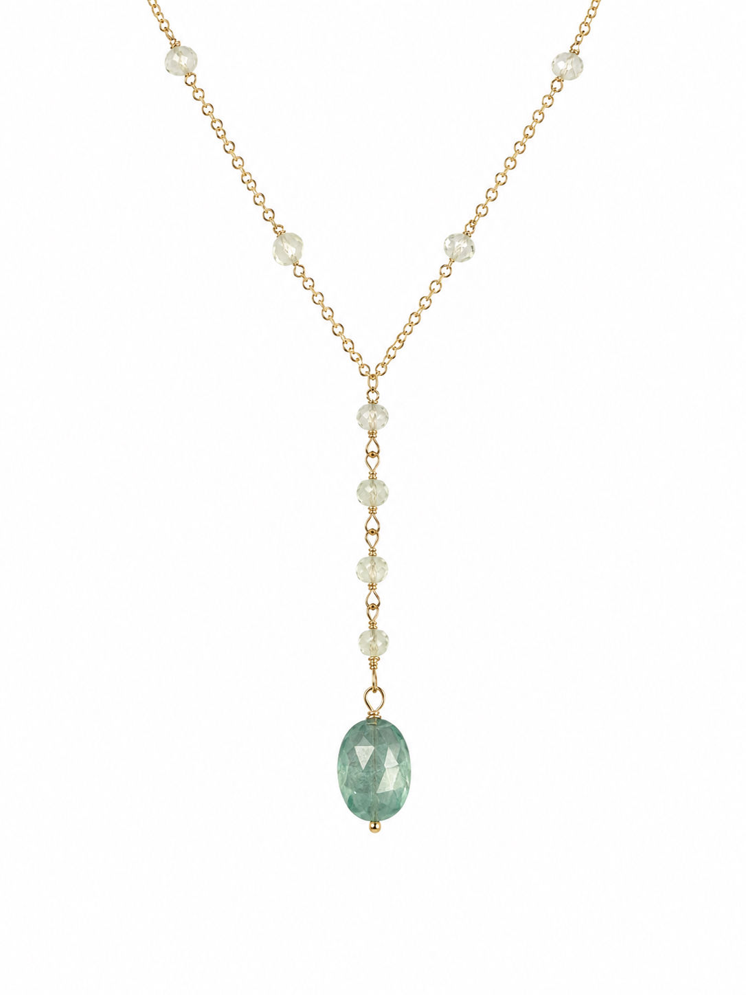 Gold Filled Kyanite & Lemon Quartz Gemstone Lariat Necklace