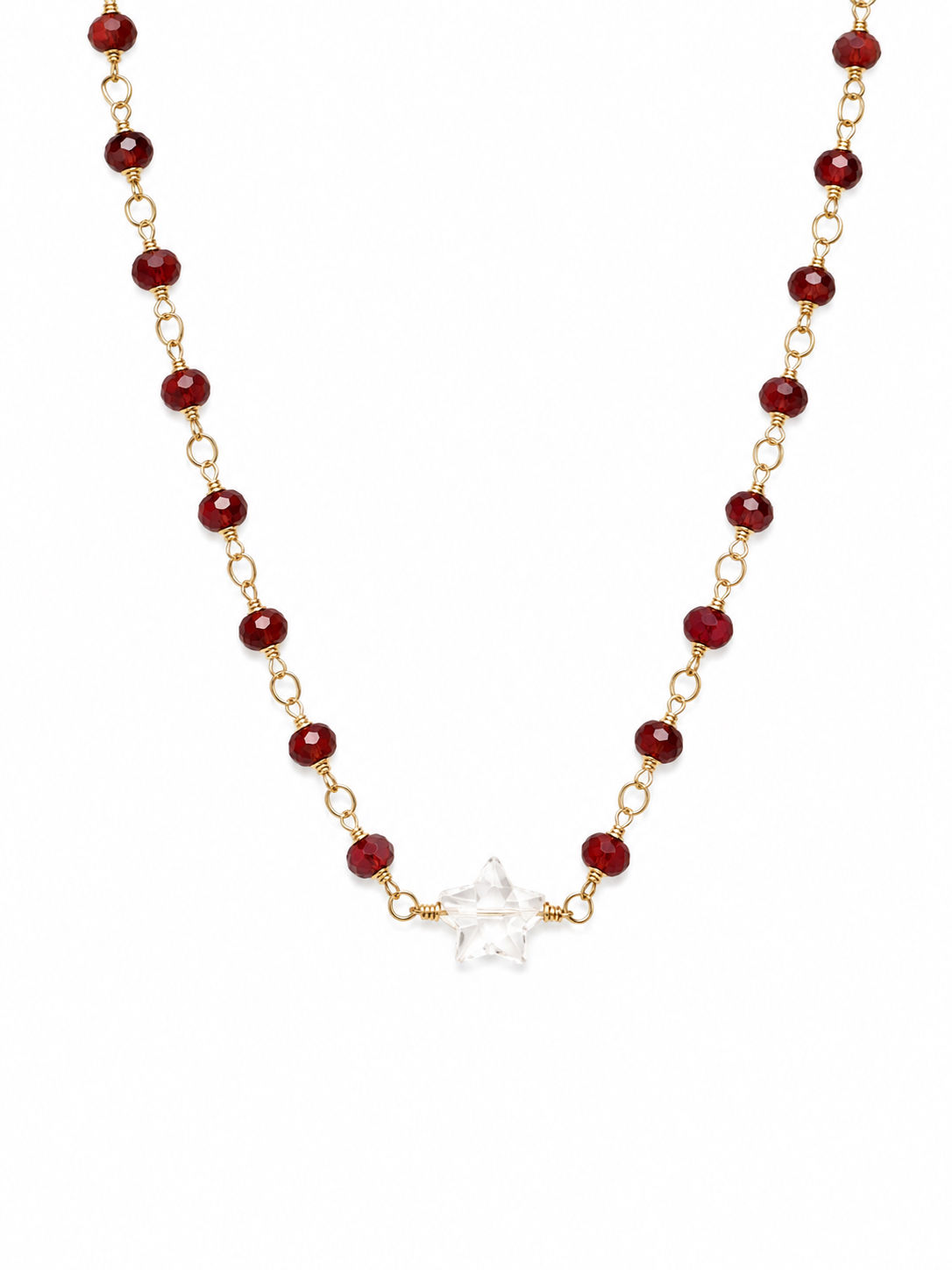 Gold Filled Wire Wrapped Ruby & Crystal Quartz Gemstone Necklace