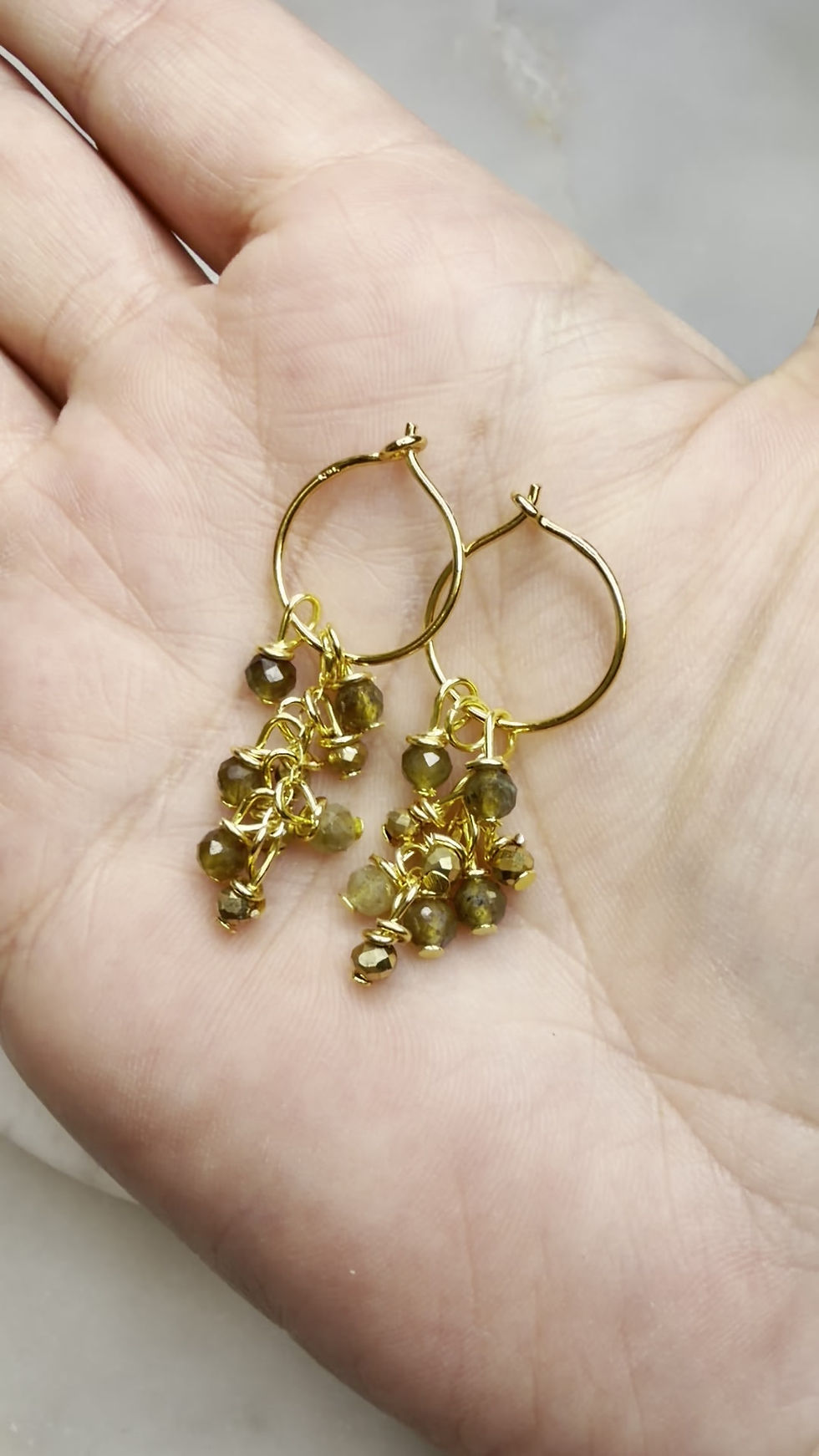 Thumbnail: 14k Gold Over 925 Sterling Silver Smoky Labradorite Hoop Earrings
