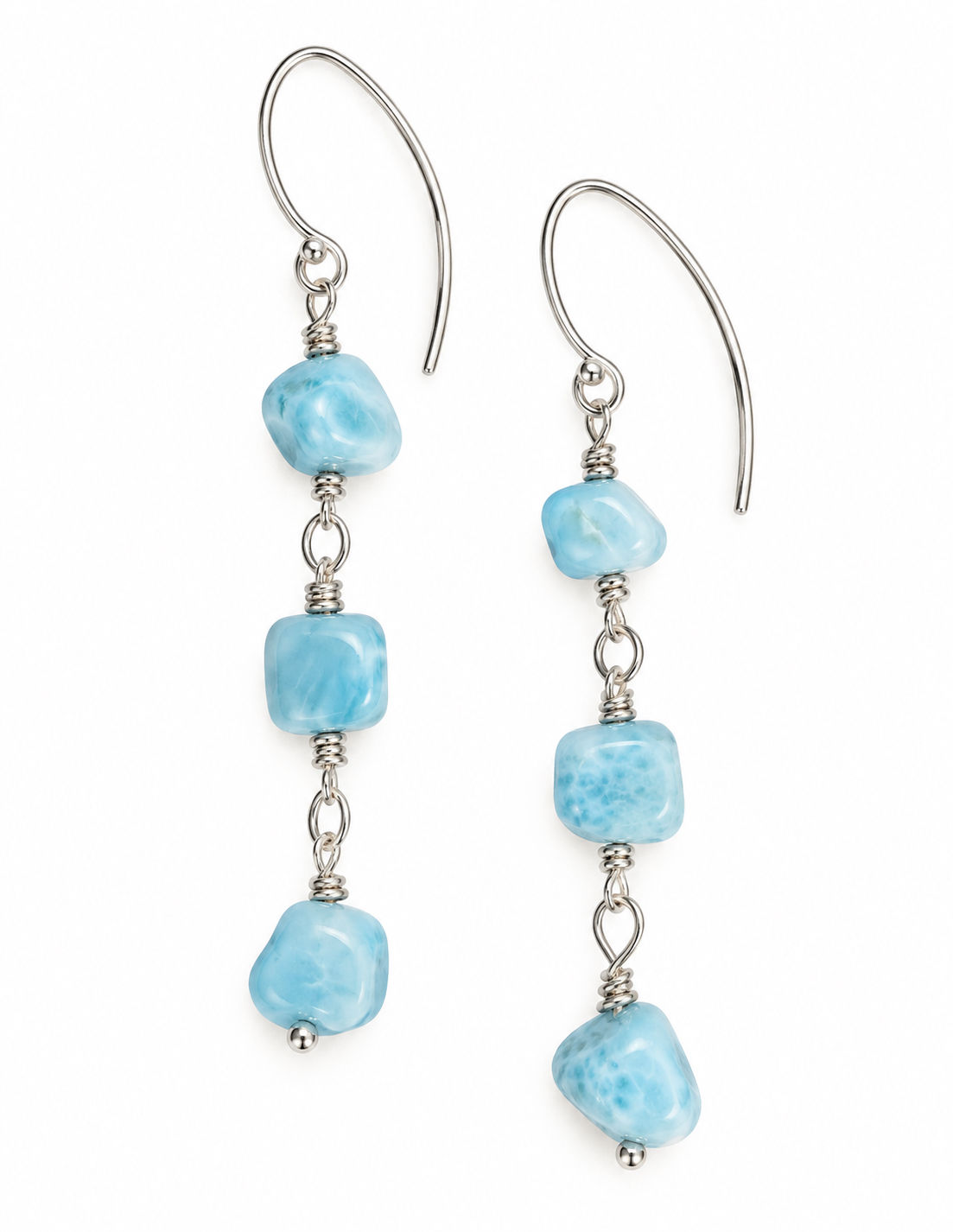 925 Sterling Silver Larimar Gemstone Dangle Hook Earrings
