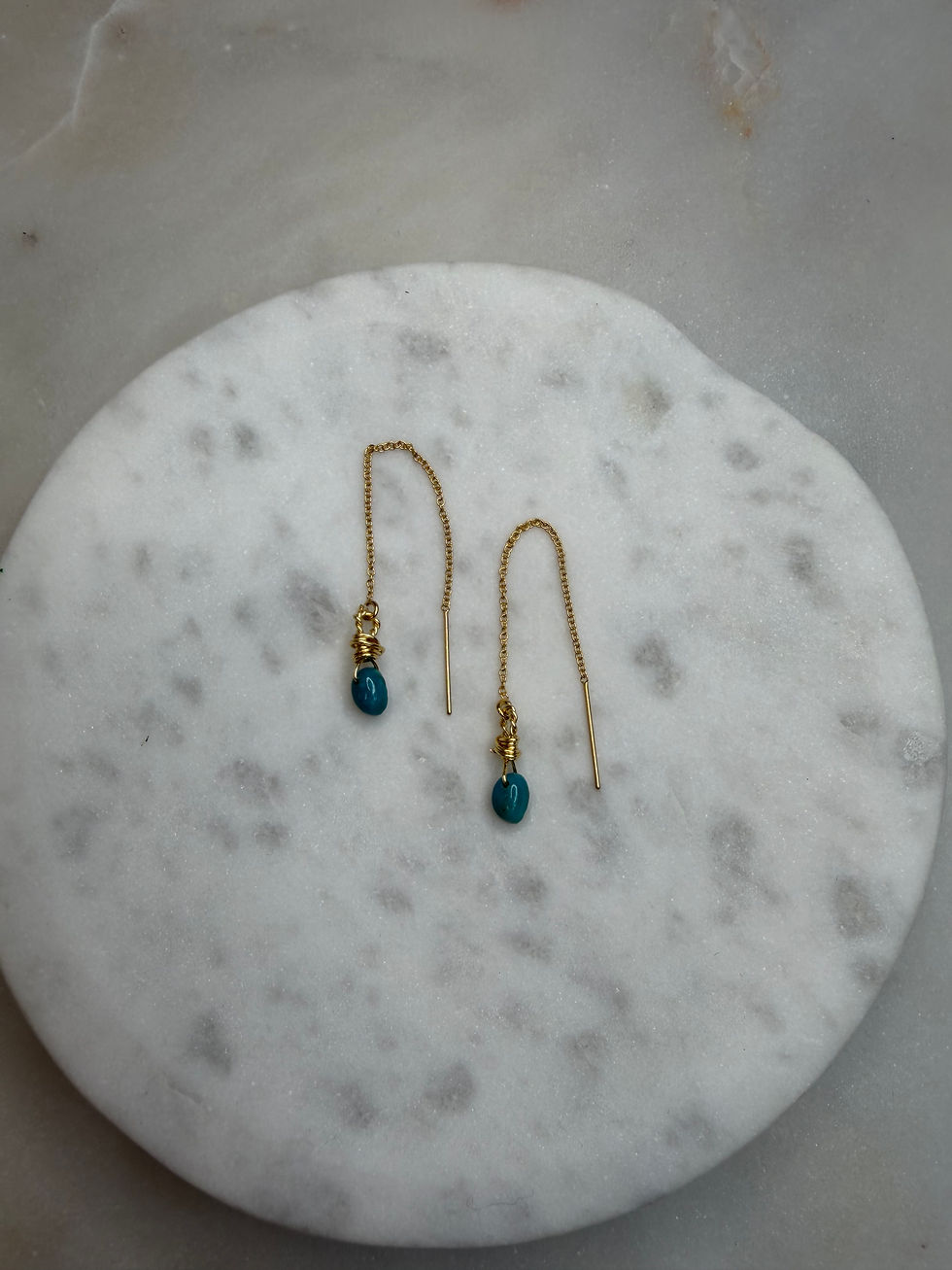 Thumbnail: 14k Gold Over 925 Sterling Silver Turquoise Gemstone Threader Earrings 