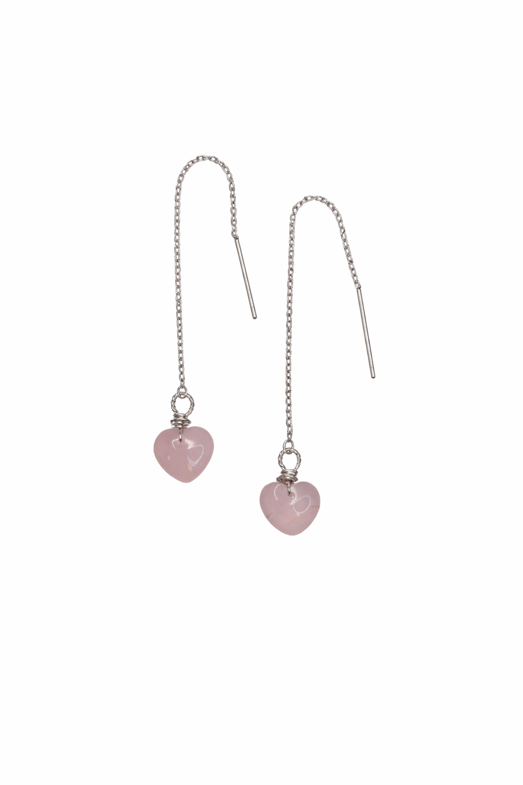 925 Sterling Silver Rose Quartz Heart Threader Earrings 