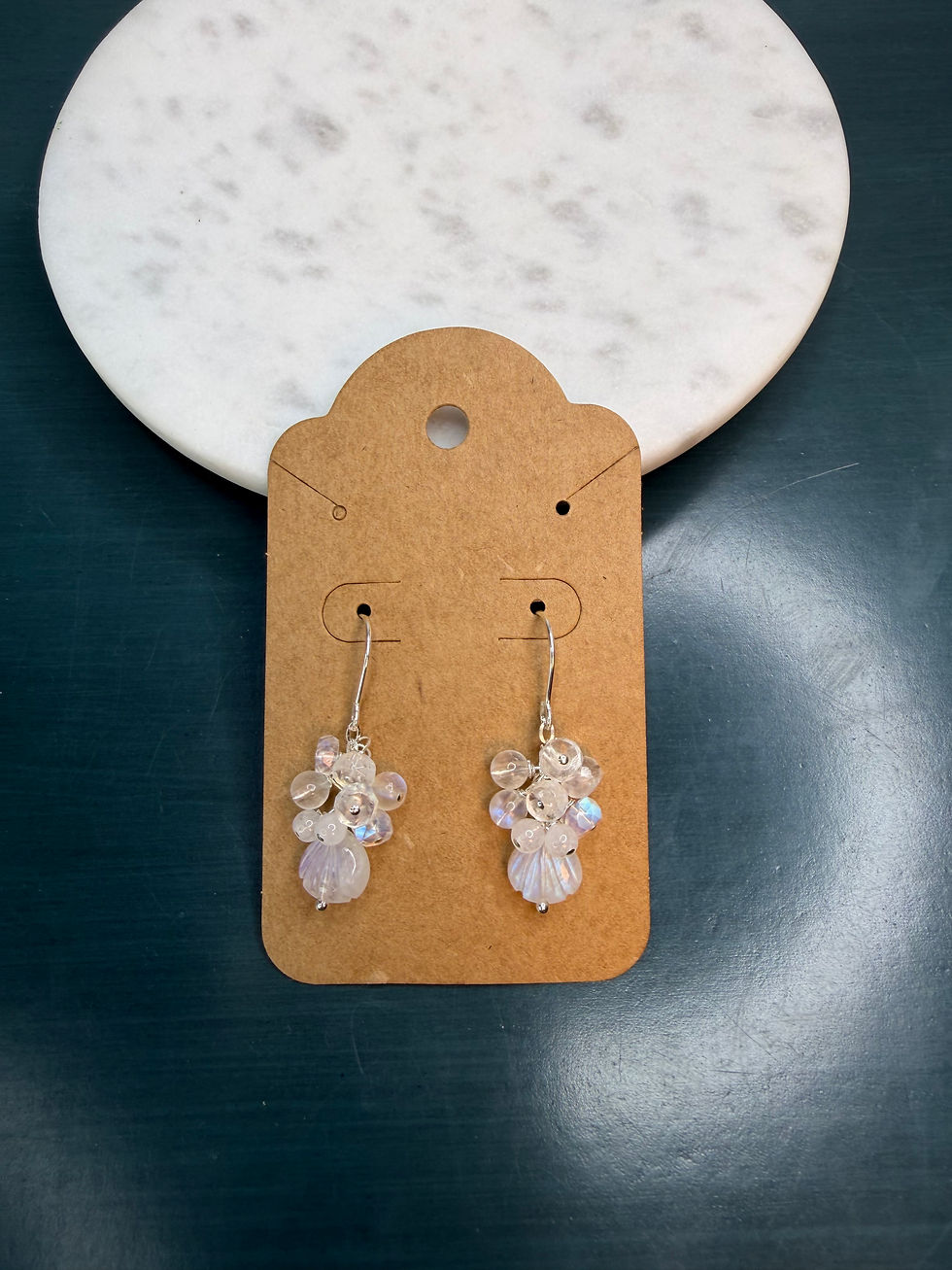Thumbnail: 925 Sterling Silver Moonstone Seashell Hook Earrings 