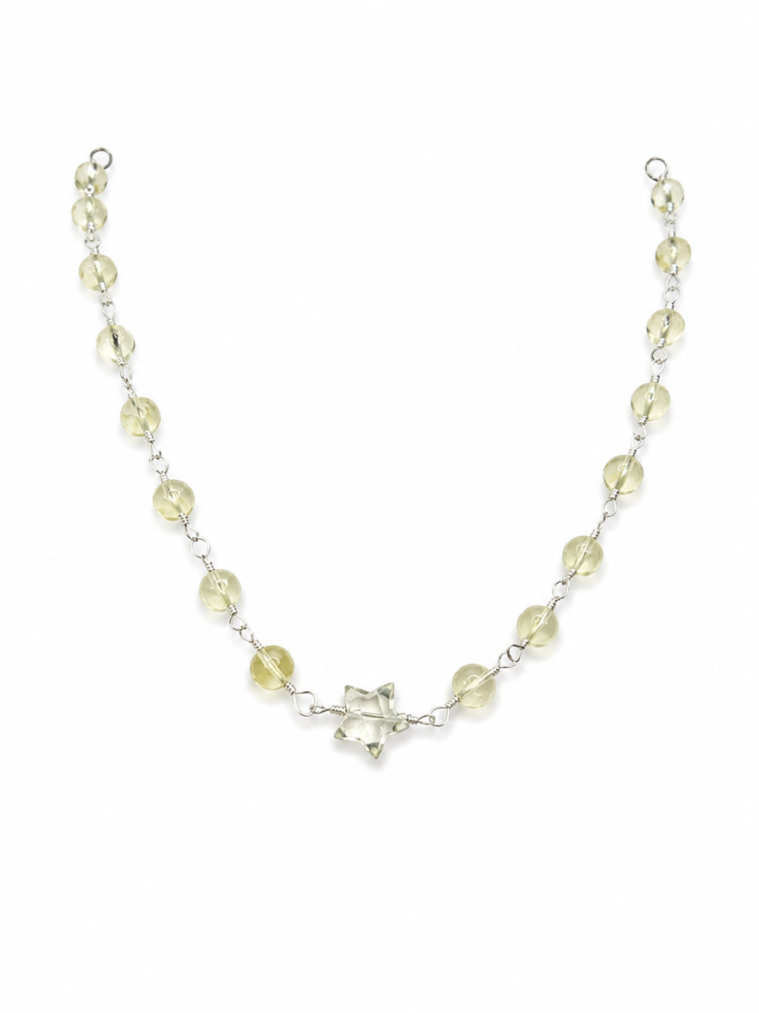925 Sterling Silver Wire Wrapped Lemon Quartz & Crystal Quartz Star Necklace