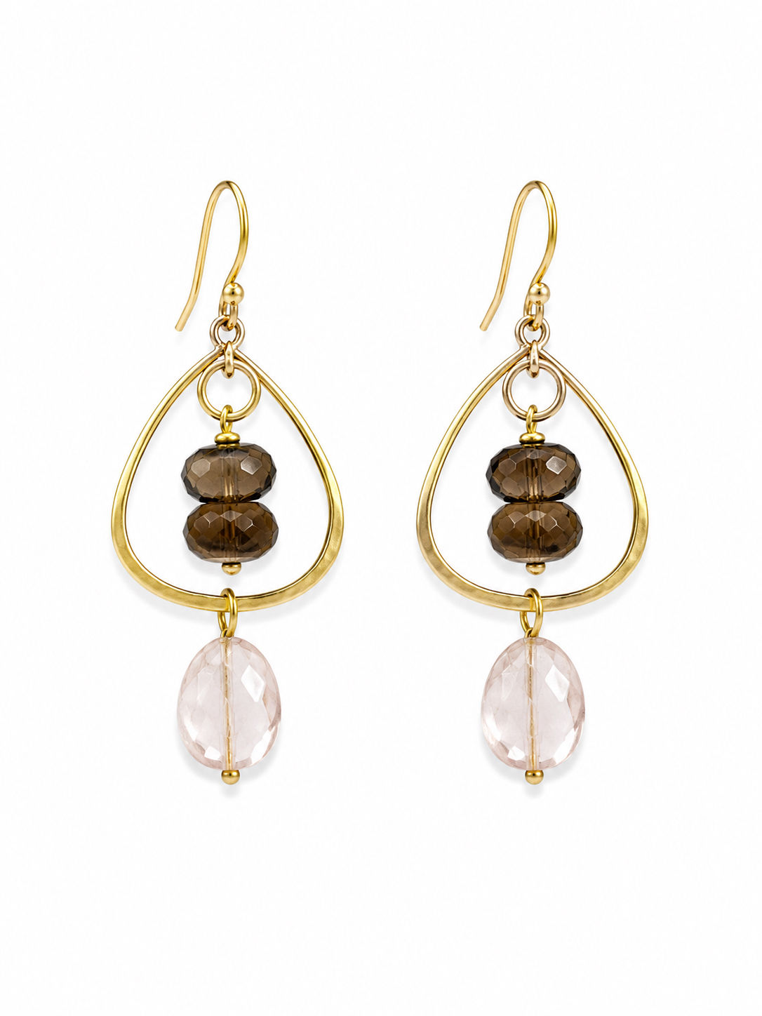 24k Gold Over 925 Sterling Silver Smoky Quartz & Morganite Hook Lotus Earrings 