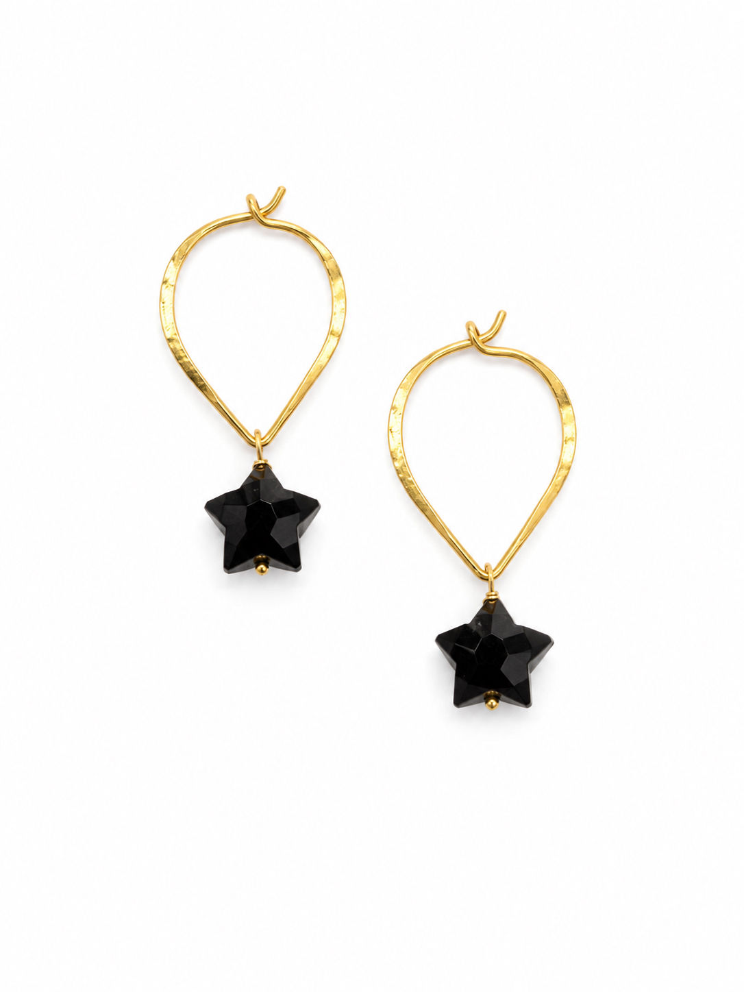 24k Gold Over 925 Sterling Silver Black Onyx Gemstone Star Lotus Hoops
