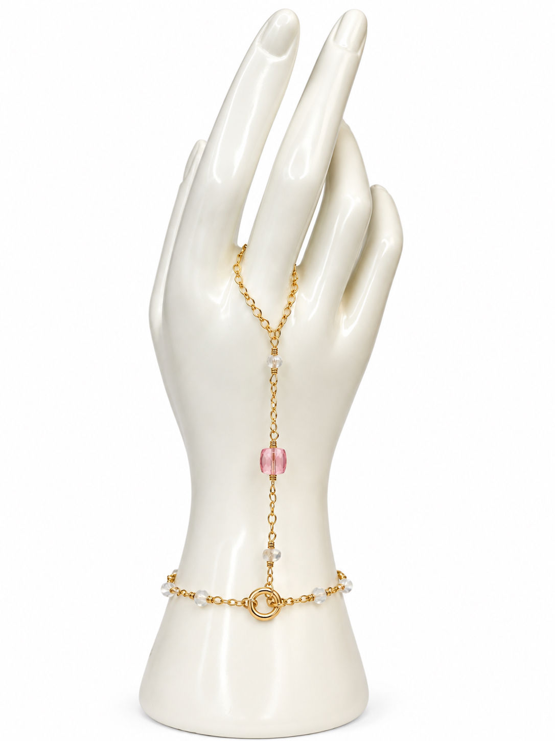 Gold Filled Herkimer Diamond & Morganite Hand Chain