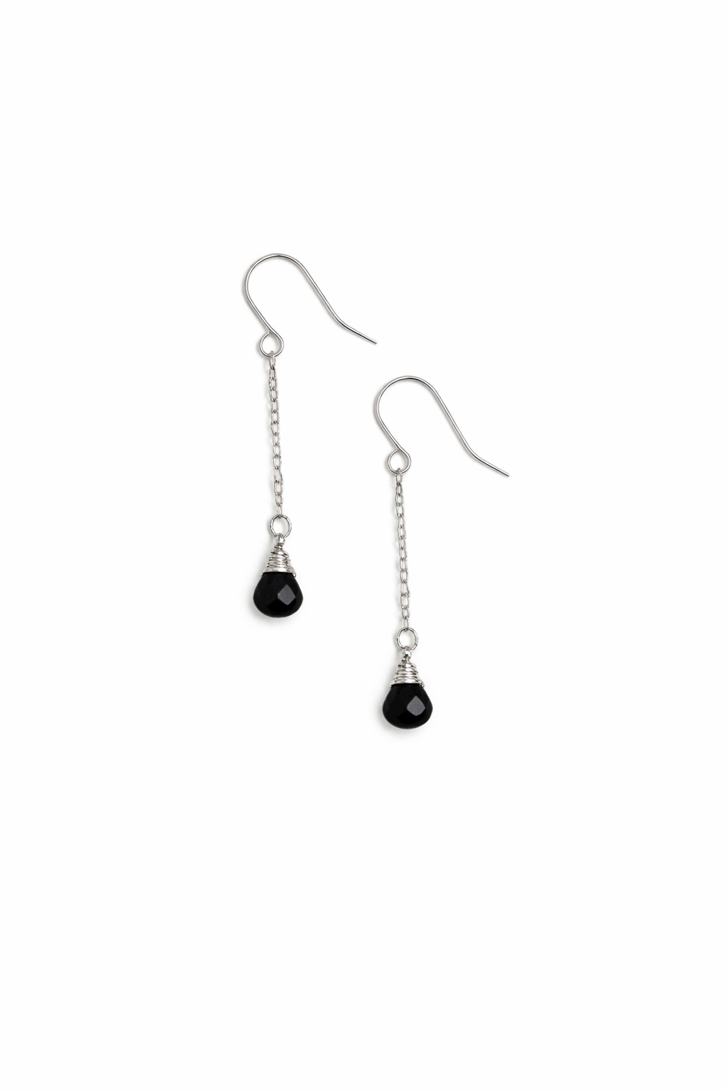 925 Sterling Silver Black Onyx Gemstone Dangle Hook Earrings