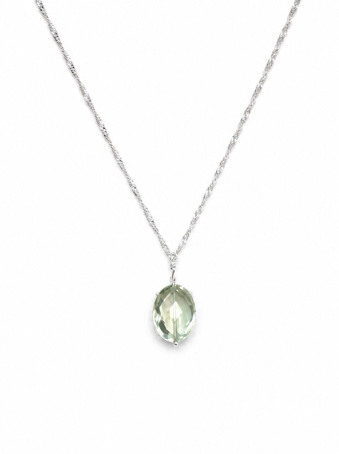 925 Sterling Silver Green Amethyst Gemstone Necklace