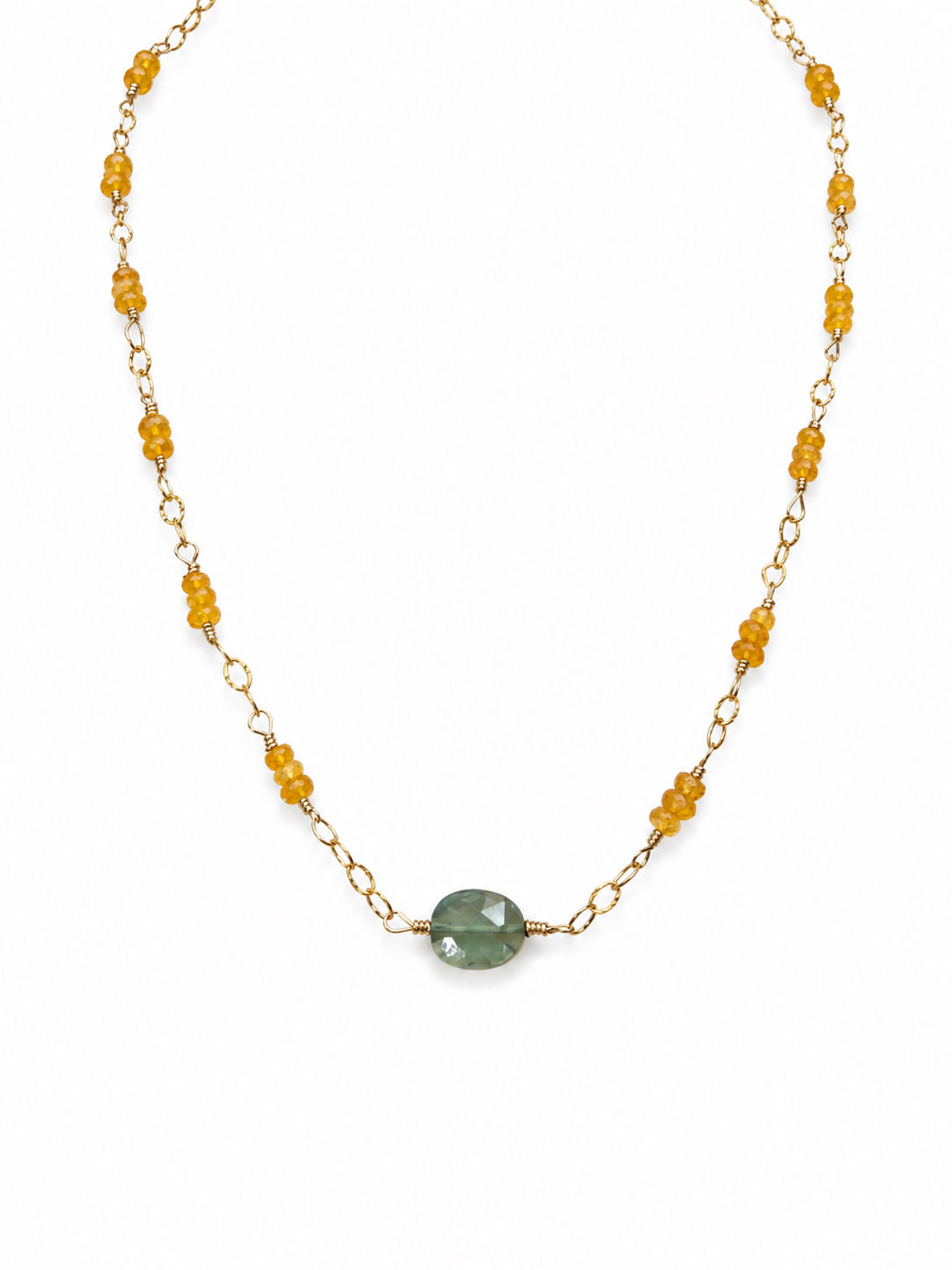 Gold Filled Wire Wrapped Carnelian & Green Kyanite Gemstone Necklace