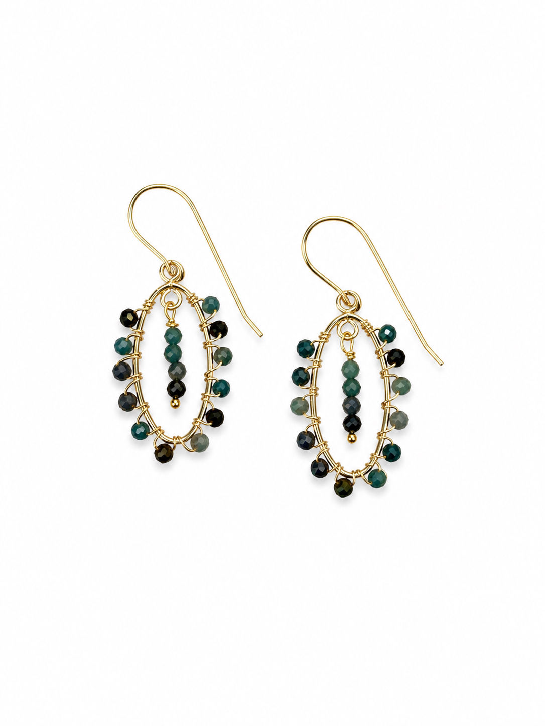 Gold Filled Wire Wrapped Tourmaline Gemstone Hook Earrings