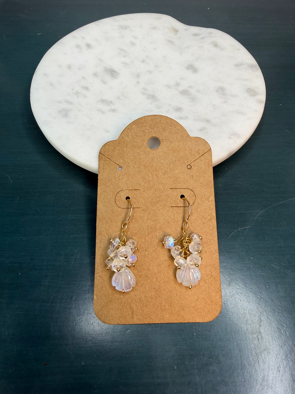 Thumbnail: Gold filled Moonstone Seashell Hook Earrings 