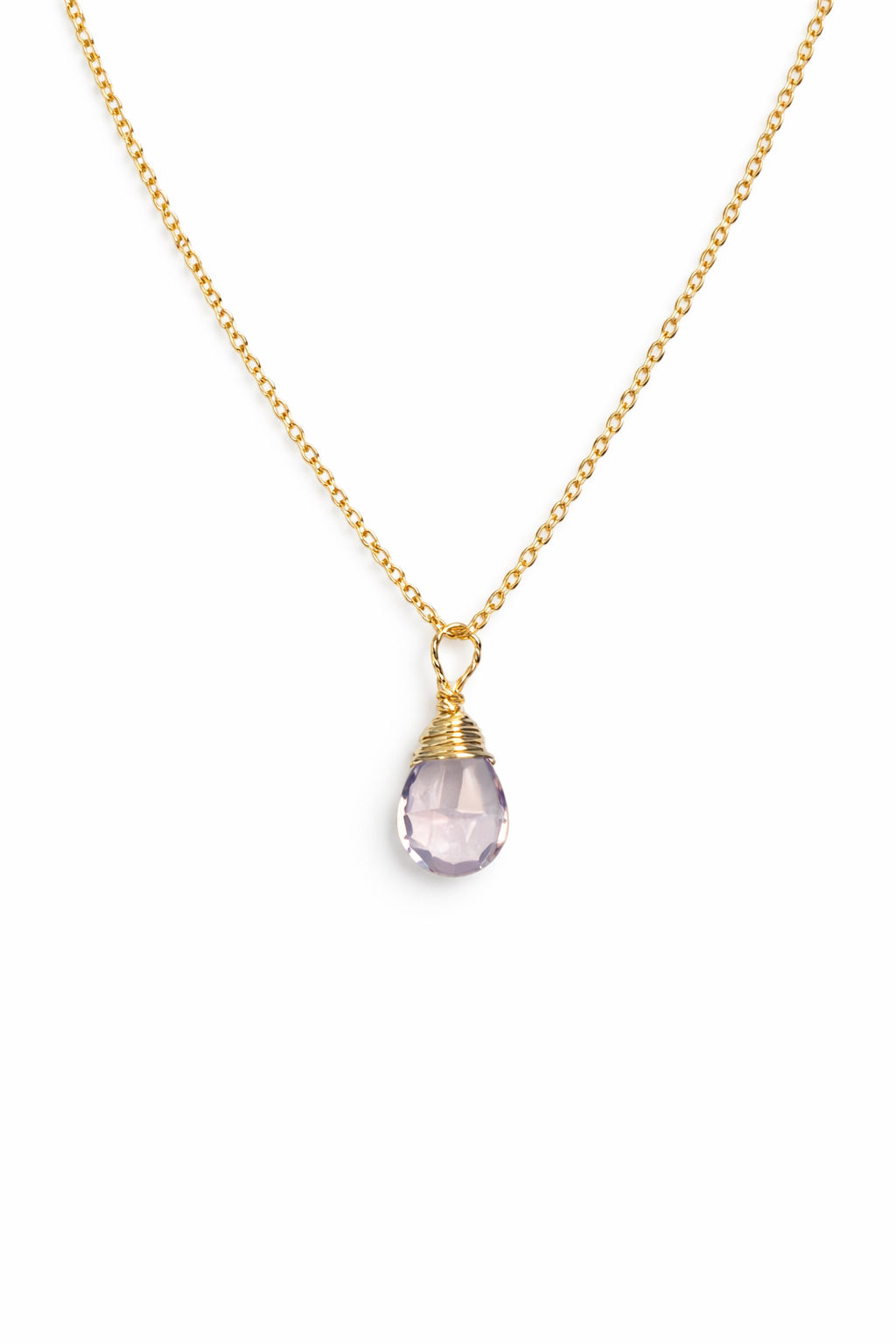 18k Gold Ovet 925 Sterling Silver Lavender Quartz Gemstone Necklace