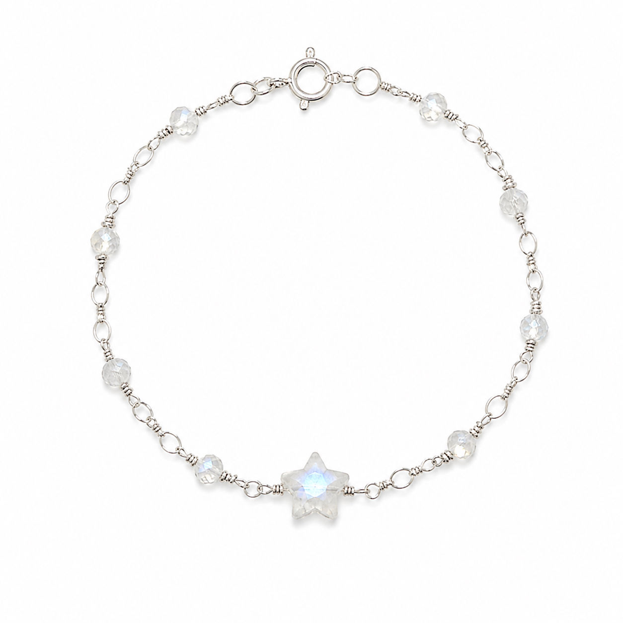 925 Sterling Silver Wire Wrapped Moonstone Gemstone Bracelet
