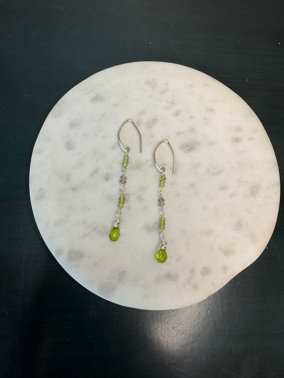 Thumbnail: 925 Sterling Silver Peridot & Labradorite Gemstone Hook Dangle Earrings 