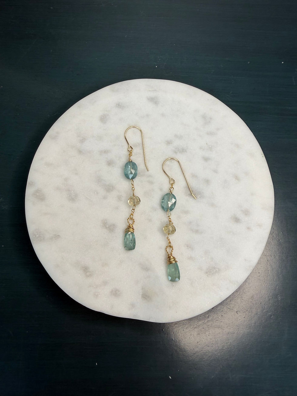 Thumbnail: Gold Filled Kyanite & Lemon Quartz Gemstone Dangle Hook Earrings 