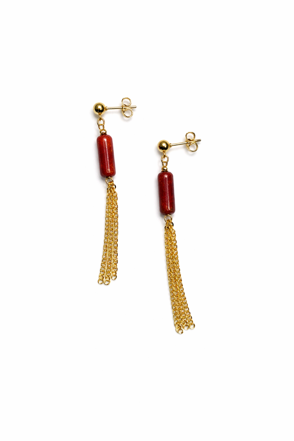 14k Gold Over 925 Sterling Silver Goldstone Tassel Post Earrings