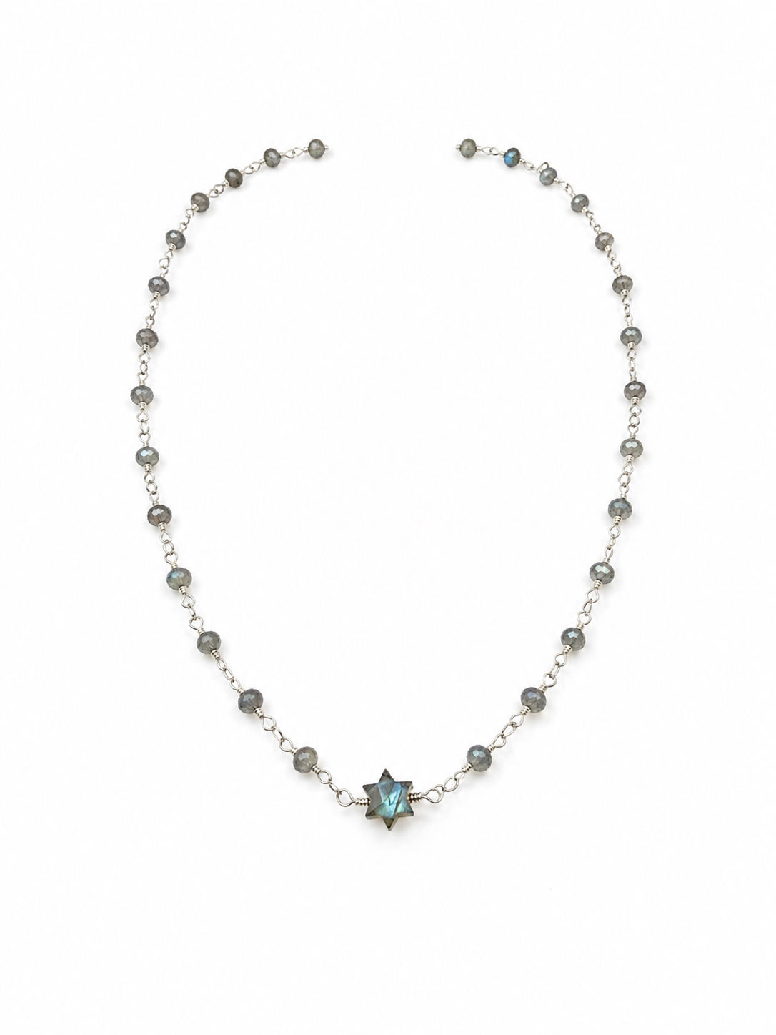 925 Sterling Silver Wire Wrapped Labradorite Star Gemstone Necklace