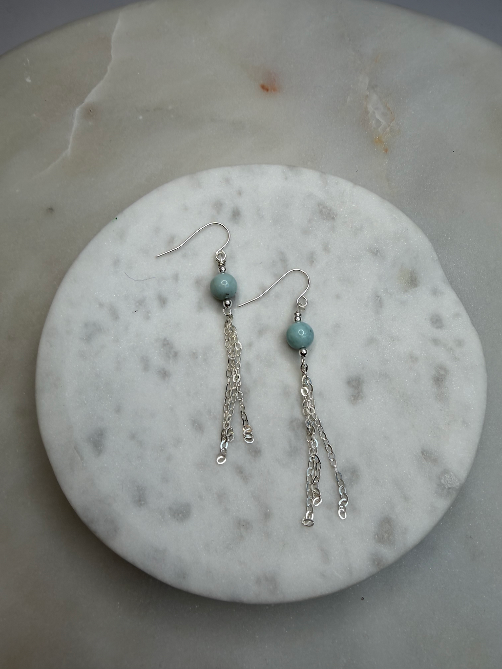Thumbnail: 925 Sterling Silver Larimar Tassel Hook Earrings 
