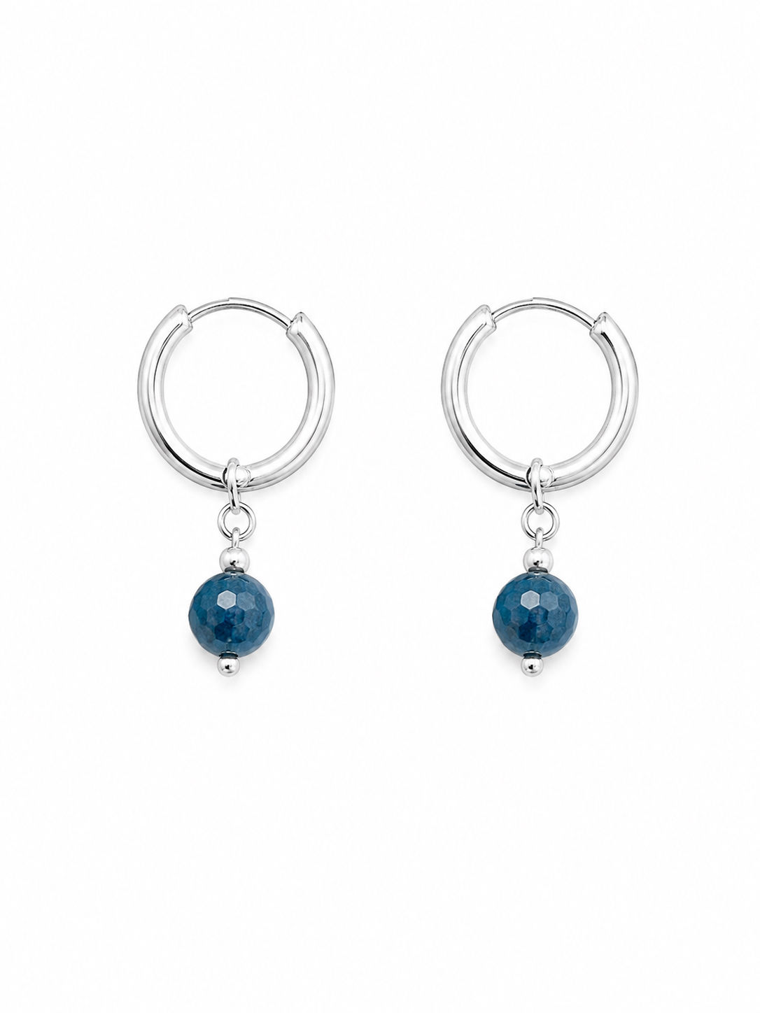925 Sterling Silver Blue Kyanite Gemstone Huggie Earrings