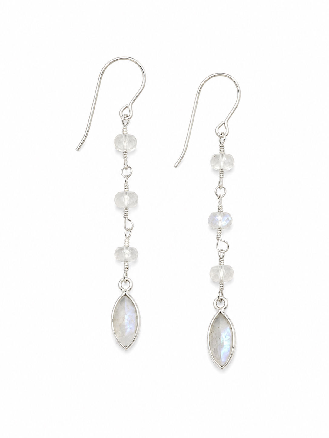 925 Sterling Silver Moonstone Gemstone Hook Dangle Earrings