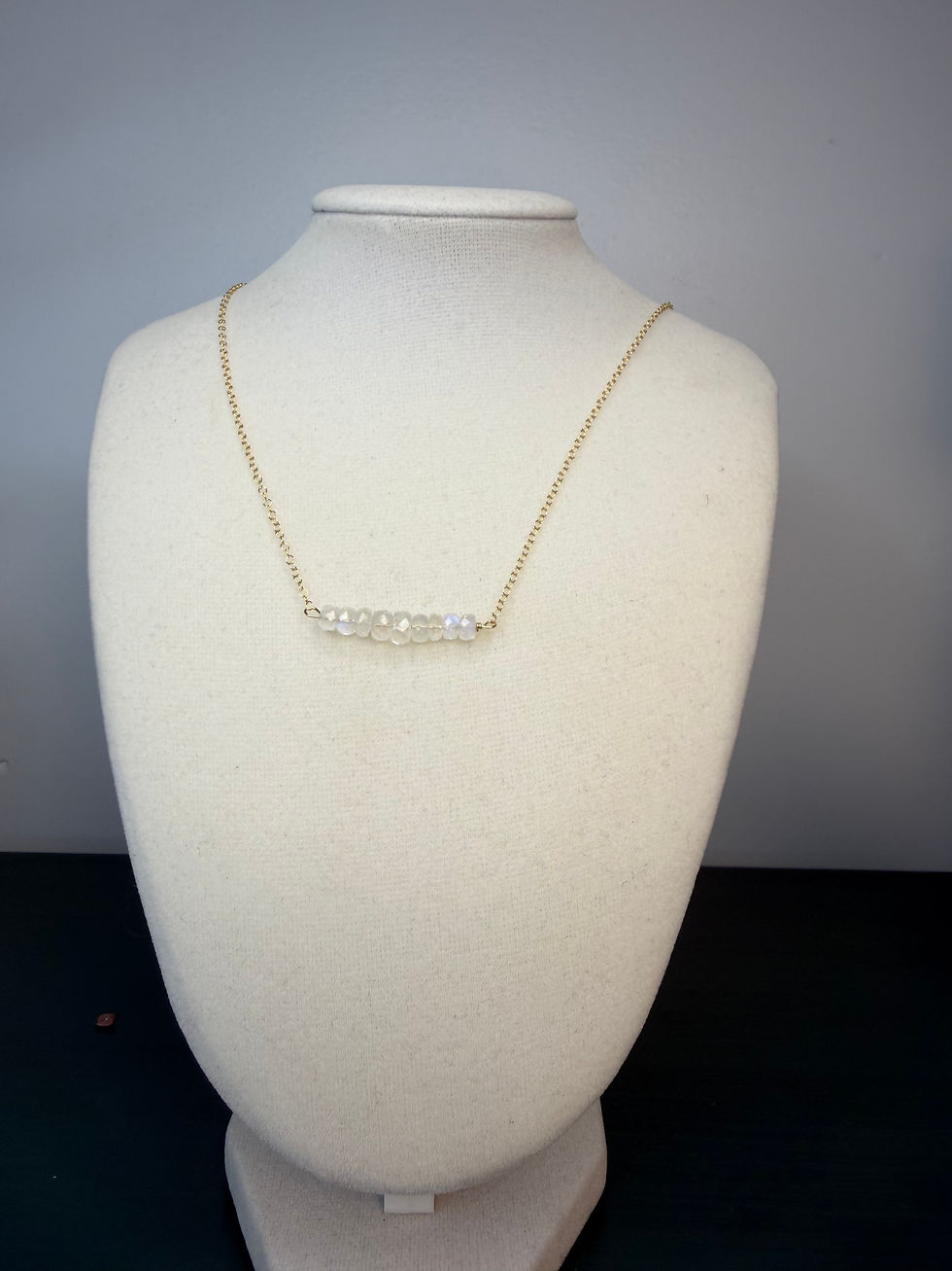 Thumbnail: Gold Filled Moonstone Gemstone Bar Necklace 