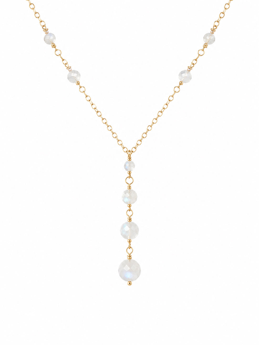Gold Filled Moonstone Gemstone Lariat Necklace 