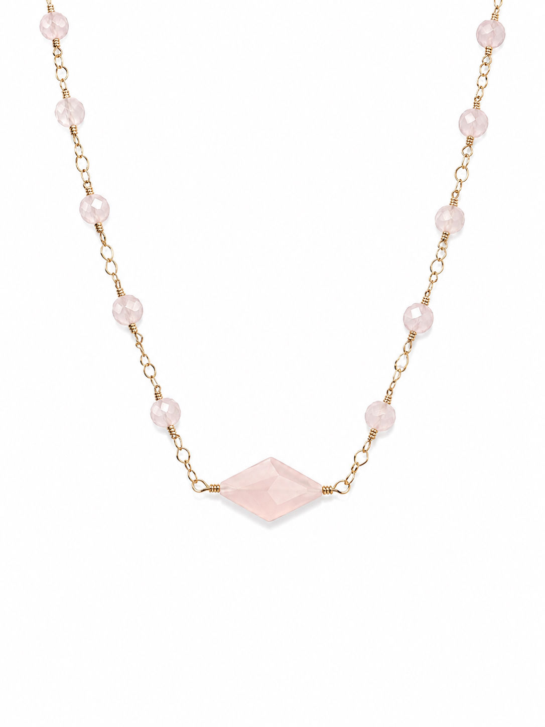 Gold Filled Wire Wrapped Rose Quartz Gemstone Necklace