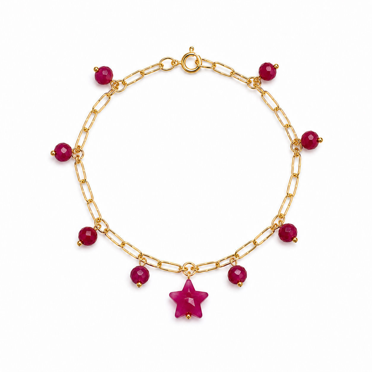 Gold Filled Bracelet With Pink Chalcedony Gemstone Dangles 