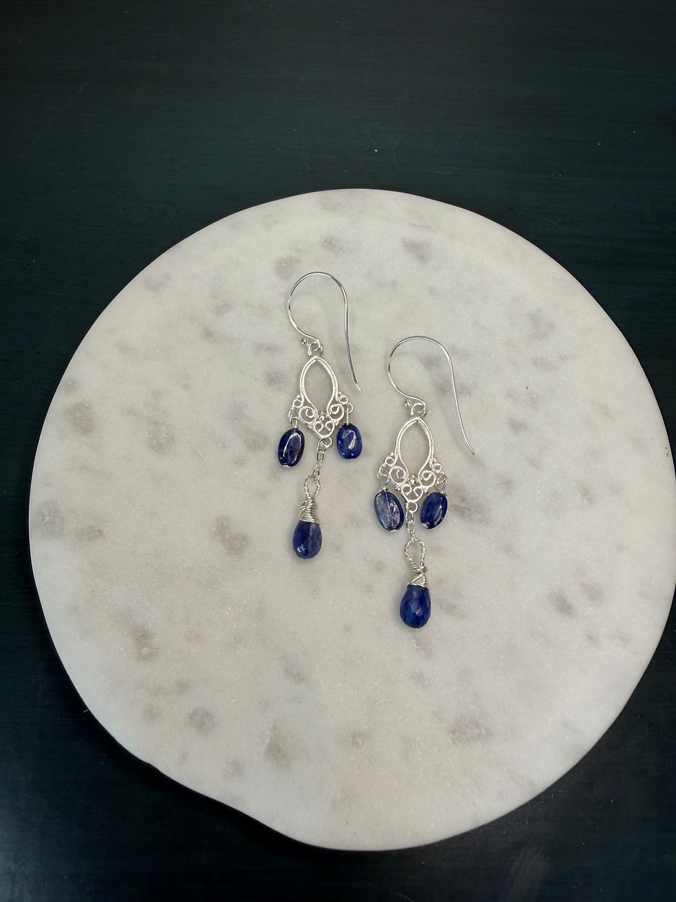 Thumbnail: 925 Sterling Silver Kyanite Hook Chandelier Earrings 