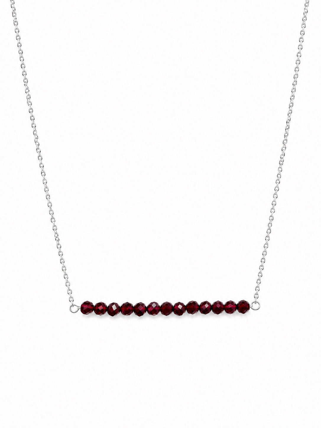 925 Sterling Silver Purple Garnet Gemstone Bar Necklace 
