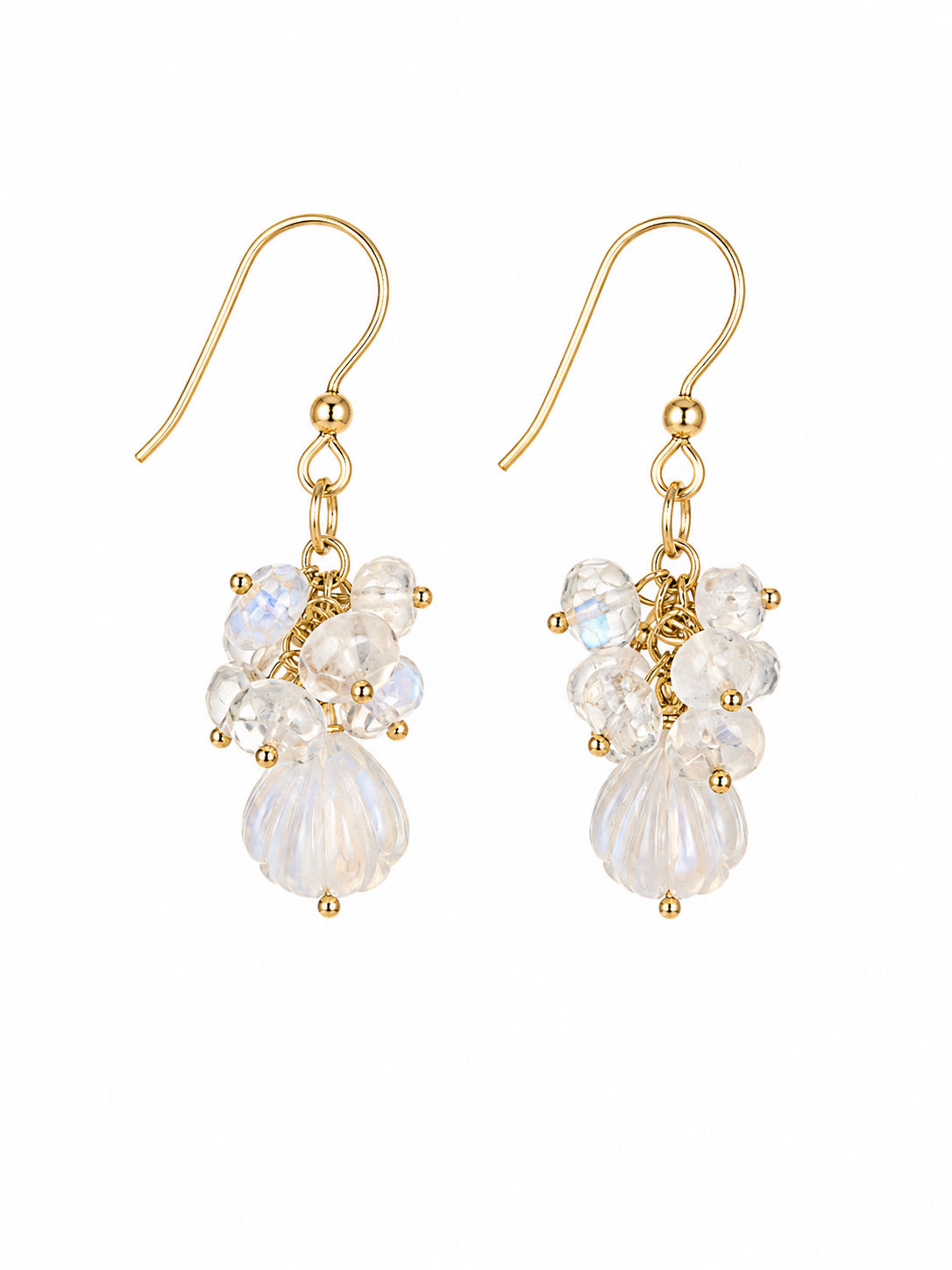 Gold filled Moonstone Seashell Hook Earrings 
