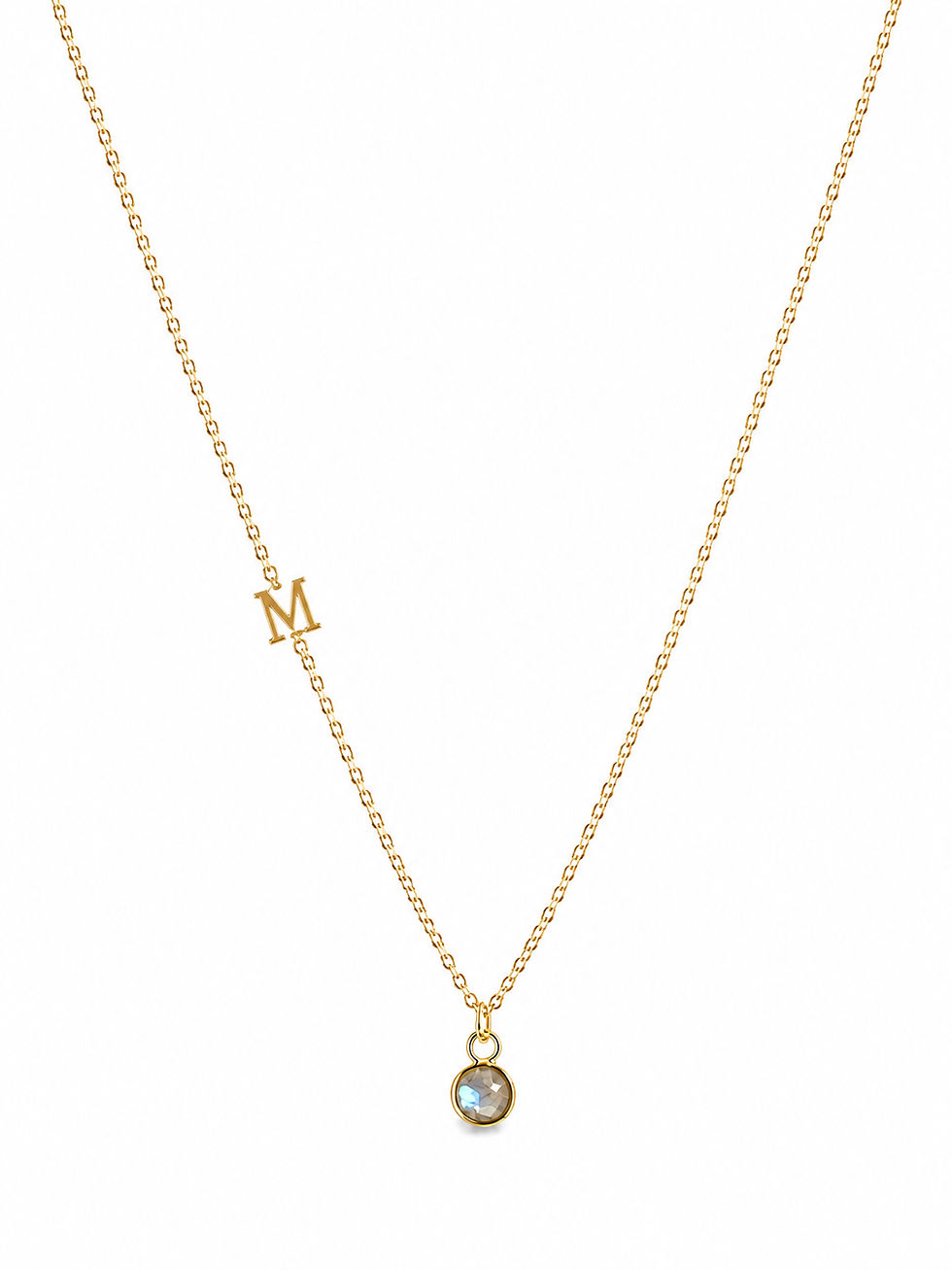 Thumbnail: Gold Filled Initial Charm Labradorite Necklace 