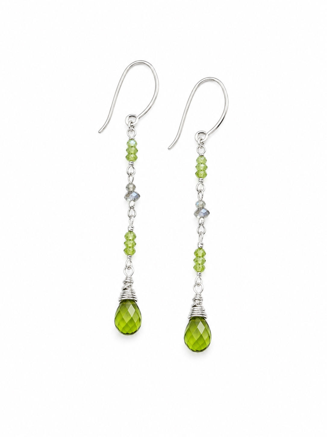 925 Sterling Silver Peridot & Labradorite Gemstone Hook Dangle Earrings