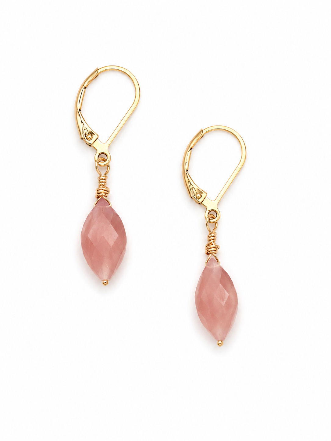 Gold Filled Guava Quartz Gemstone Lever Back Earrings