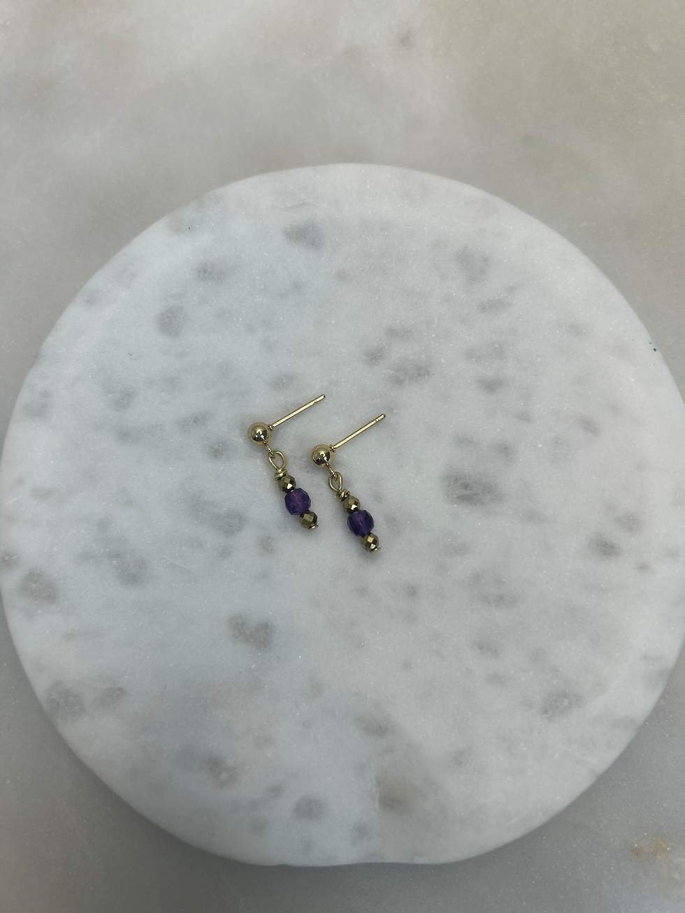 Thumbnail: 14k Gold Over 925 Sterling Silver Amethyst Gemstone Post Earrings