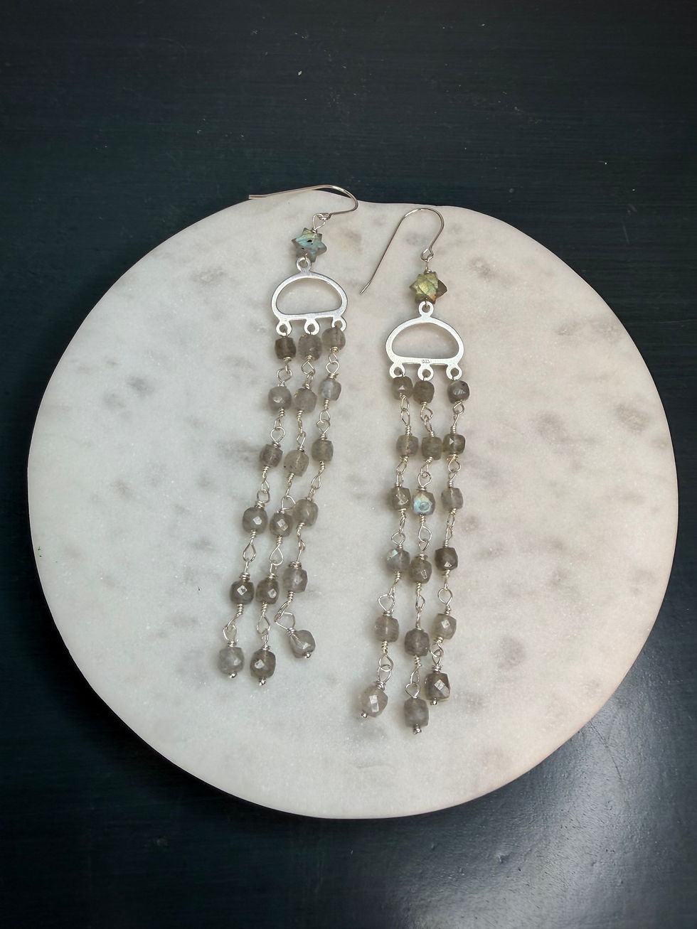 Thumbnail: 925 Sterling Silver Labradorite Gemstone Hook Dangle Earrings 