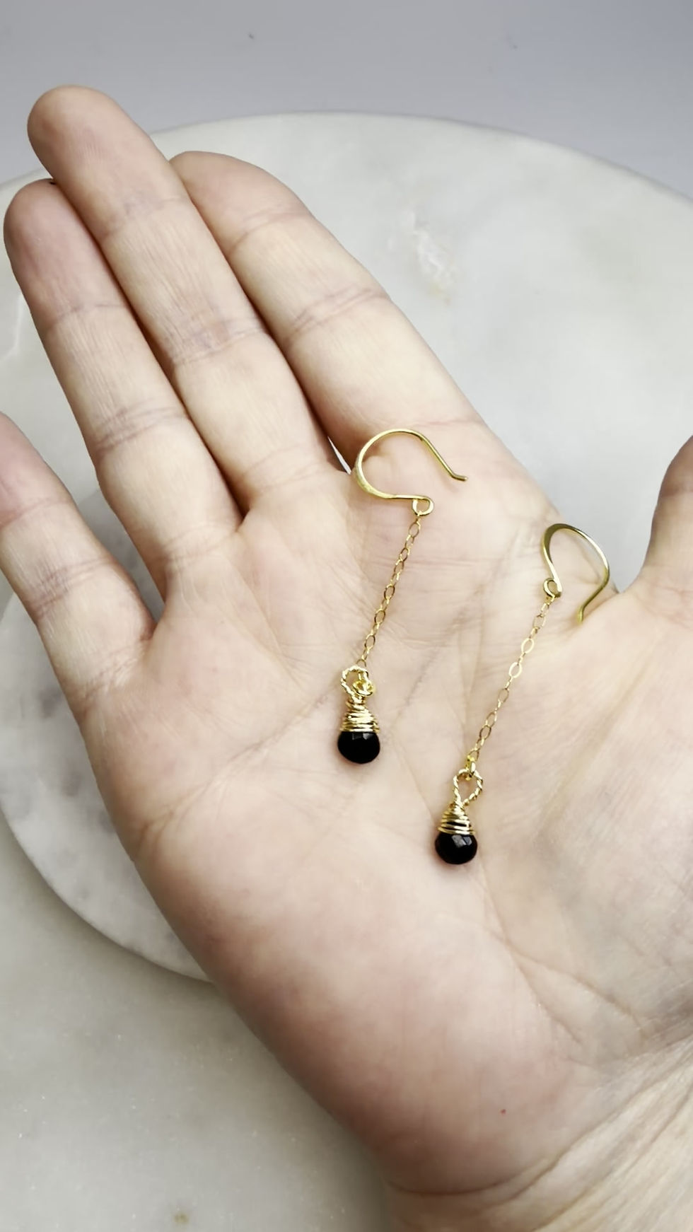 Thumbnail: 14k Gold Over 925 Sterling Silver Black Onyx Gemstone Dangle Hook Earrings 
